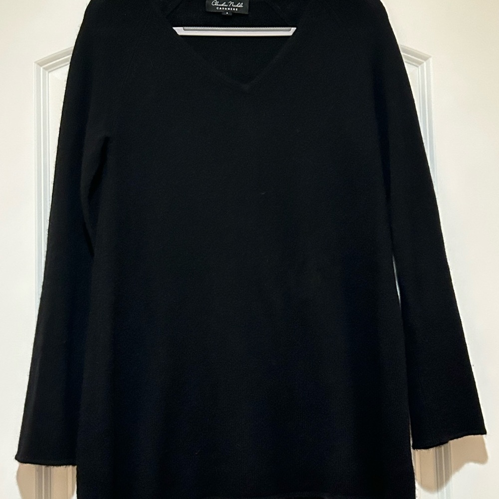 Claudia Nichole Cashmere Elegant Black V-Neck Women’s Sweater Sz S